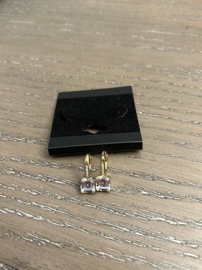 Gold-Tone Square Crystal Drop Earrings -Sterling Silver 925 14k gold platted